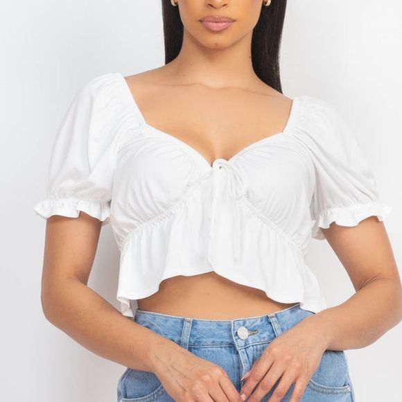 Open Front Puff Sleeve Top - Picture 4 of 5